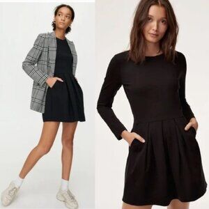Aritzia Sunday Best Tartine Black Pleated Skater Style Mini Dress